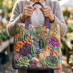 Sac cabas matelassé Jardin de Succulentes porté à la main