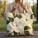Elegante Witte Lelies gewatteerde tote bag in de hand