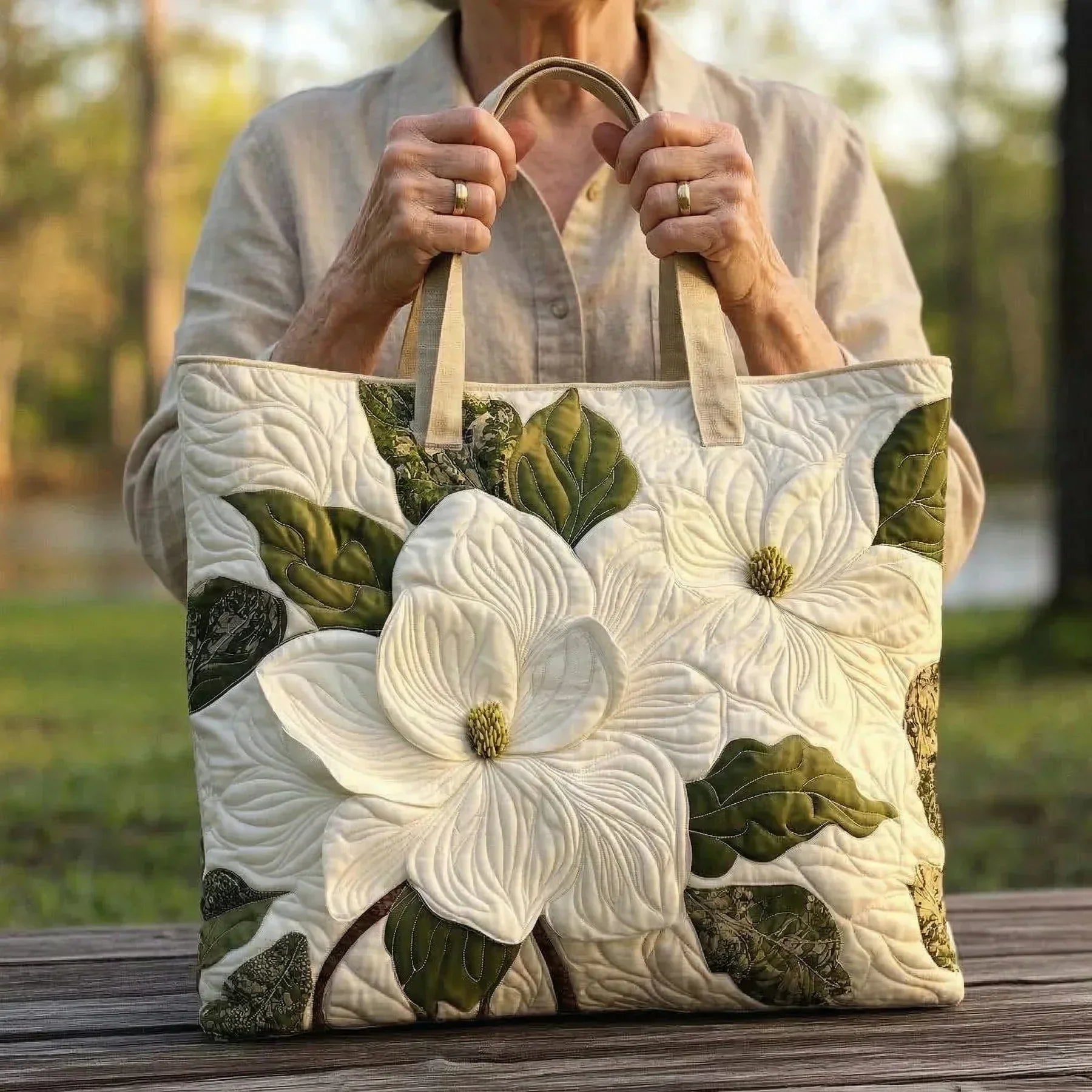 Jardin de Lys Blancs Sac Artisanal Matelassé
