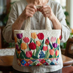 Tulpentuin gewatteerde tote bag in de hand
