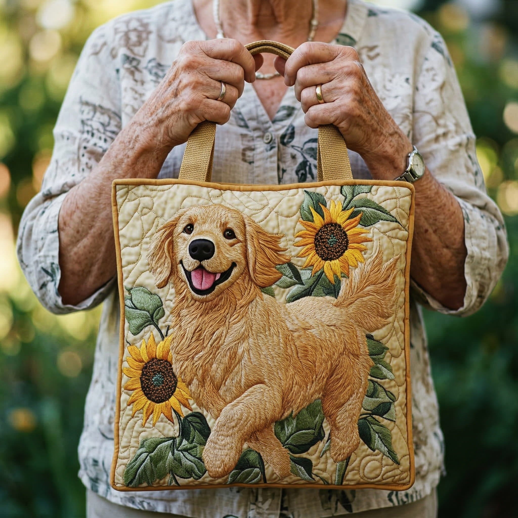 Quilted Golden Tote Bag