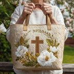 Heilig Kruis gewatteerde tote bag in de hand