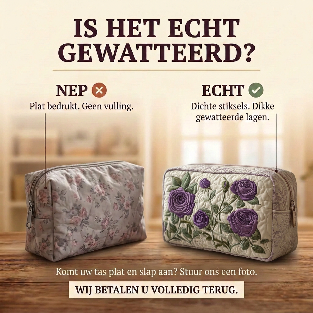 Gewatteerde make-uptas Bloei bij Maanlicht: echt gewatteerd tegenover plat bedrukt