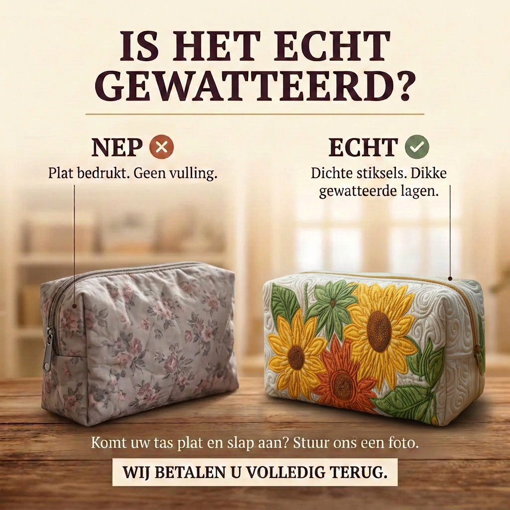 Gewatteerde make-uptas Bloemblaadjesdroom: echt gewatteerd tegenover plat bedrukt