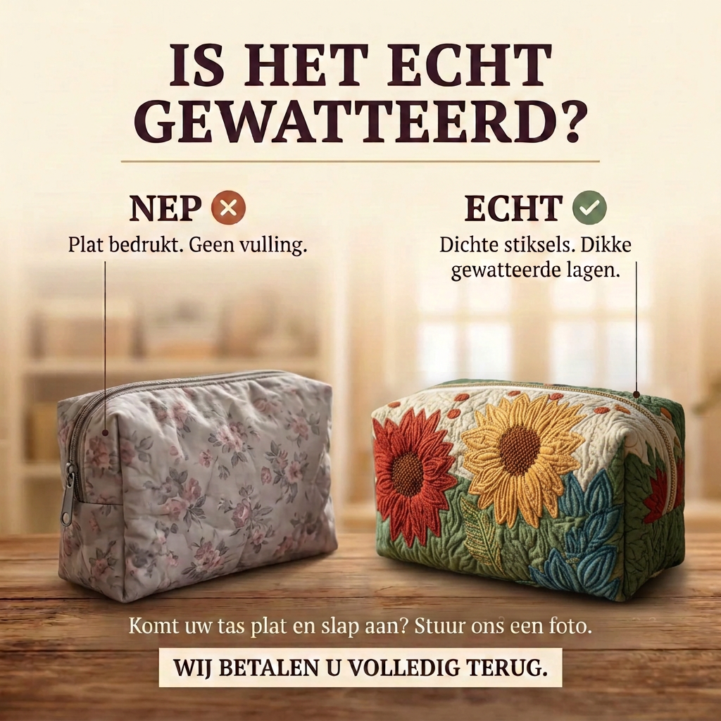 Gewatteerde make-uptas Bloemblaadjesgloed: echt gewatteerd tegenover plat bedrukt