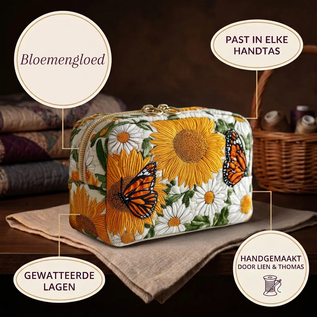 Gewatteerde make-uptas Bloemengloed in detail: past in elke handtas, gewatteerd