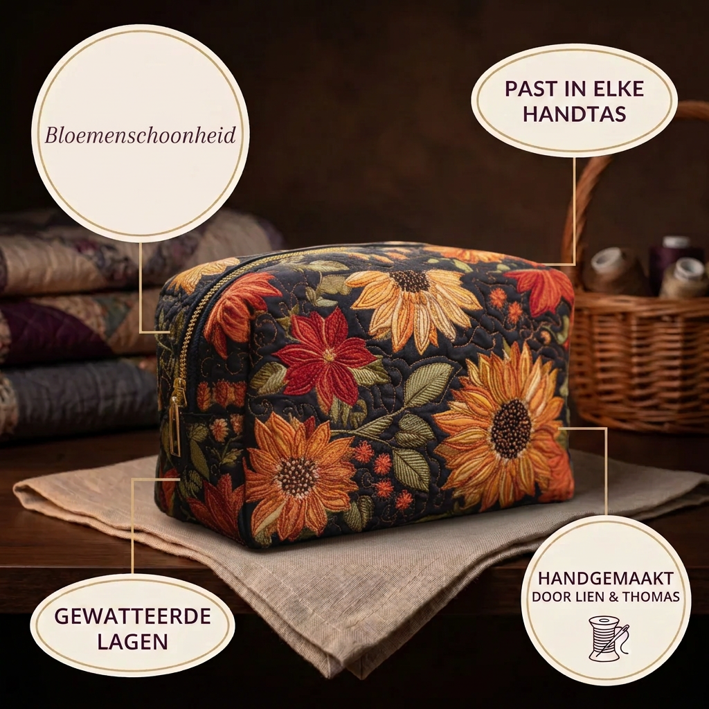 Gewatteerde make-uptas Bloemenschoonheid in detail: past in elke handtas, gewatteerd