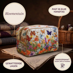 Trousse de maquillage matelassée Jardin Fleuri en détail : tient dans tous les sacs, matelassée