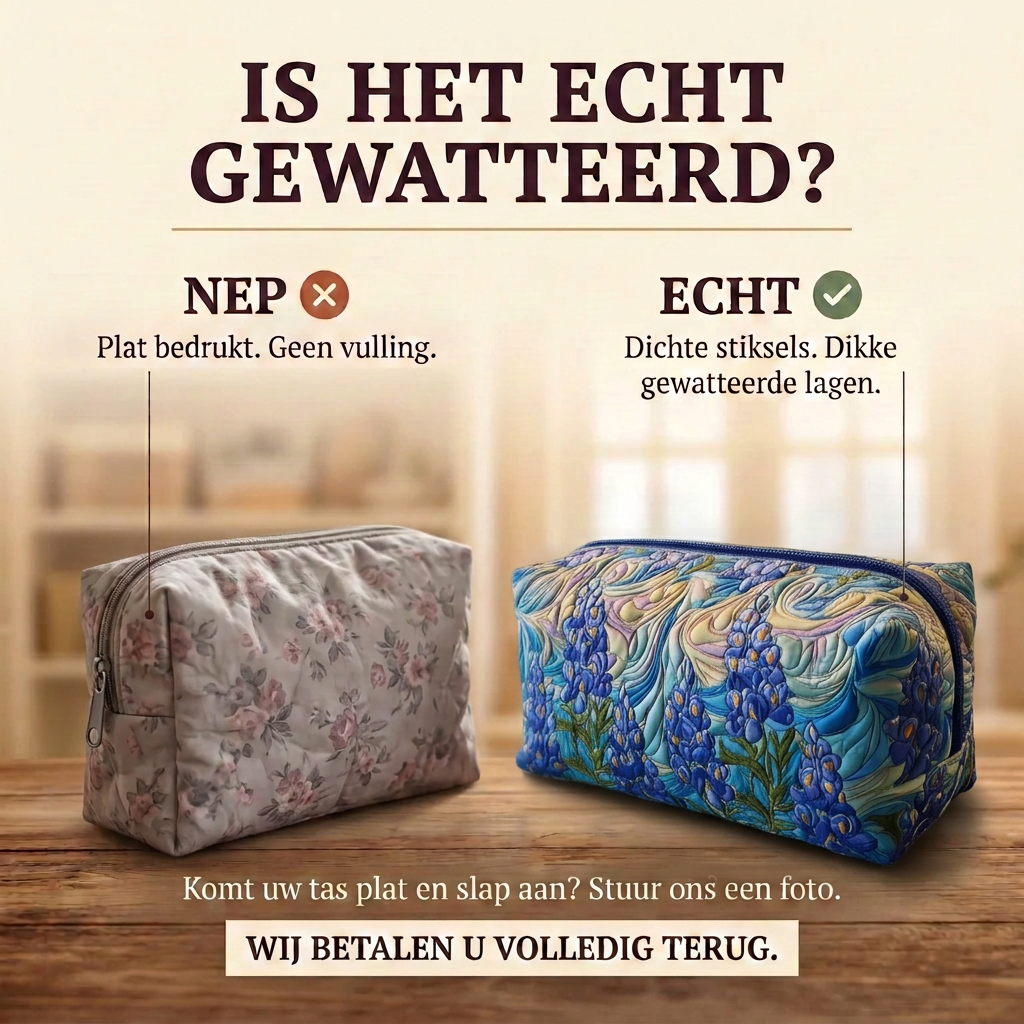 Gewatteerde make-uptas Bloemenwerveling: echt gewatteerd tegenover plat bedrukt