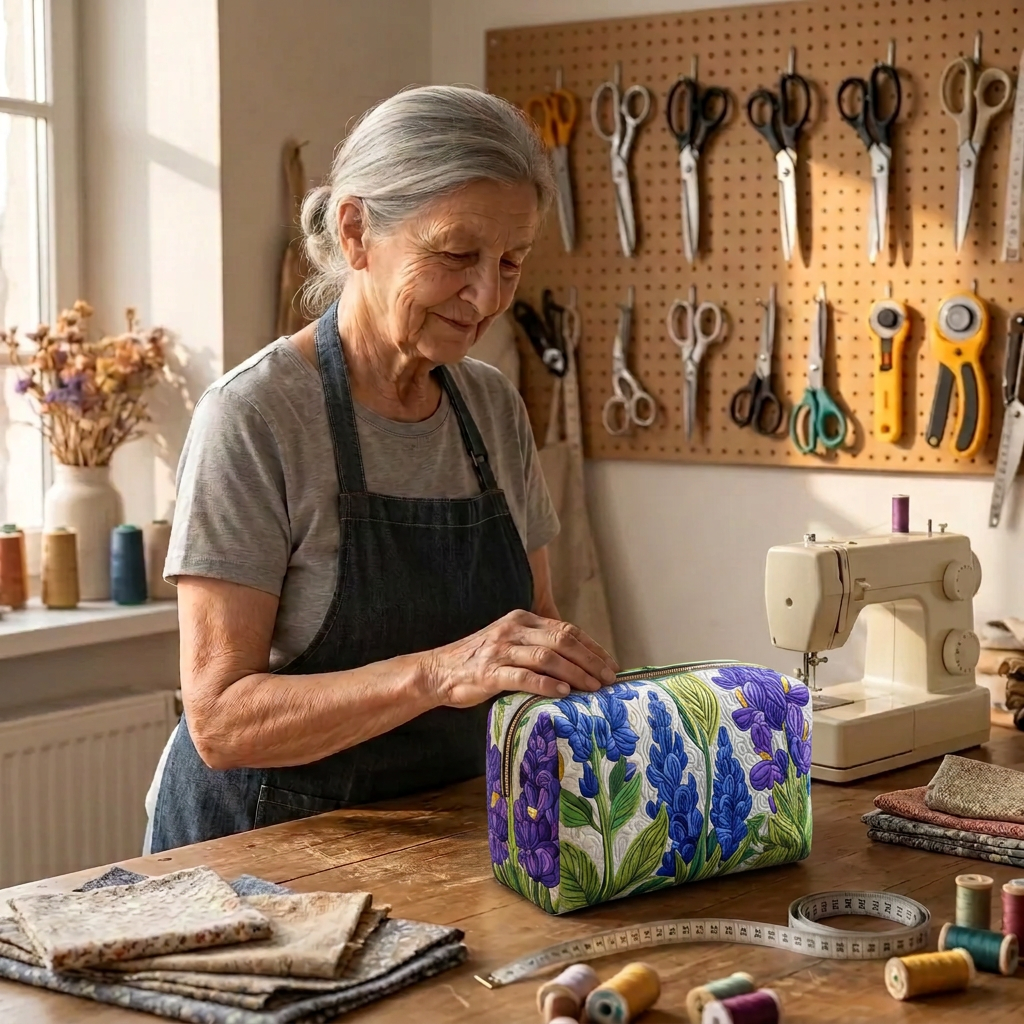 Lien de Maison Bruges avec la trousse de maquillage matelassée Fleur de Lumière