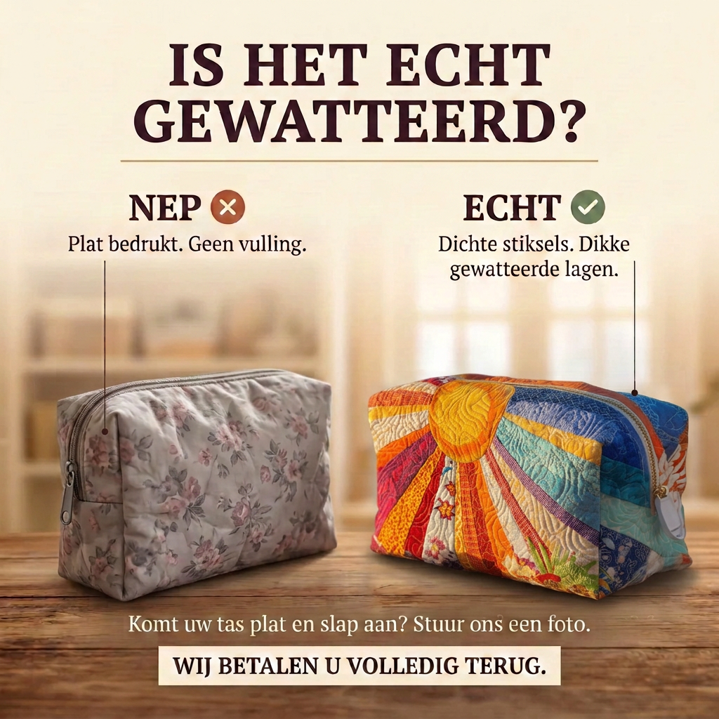 Gewatteerde make-uptas Boho-zonnestralen: echt gewatteerd tegenover plat bedrukt