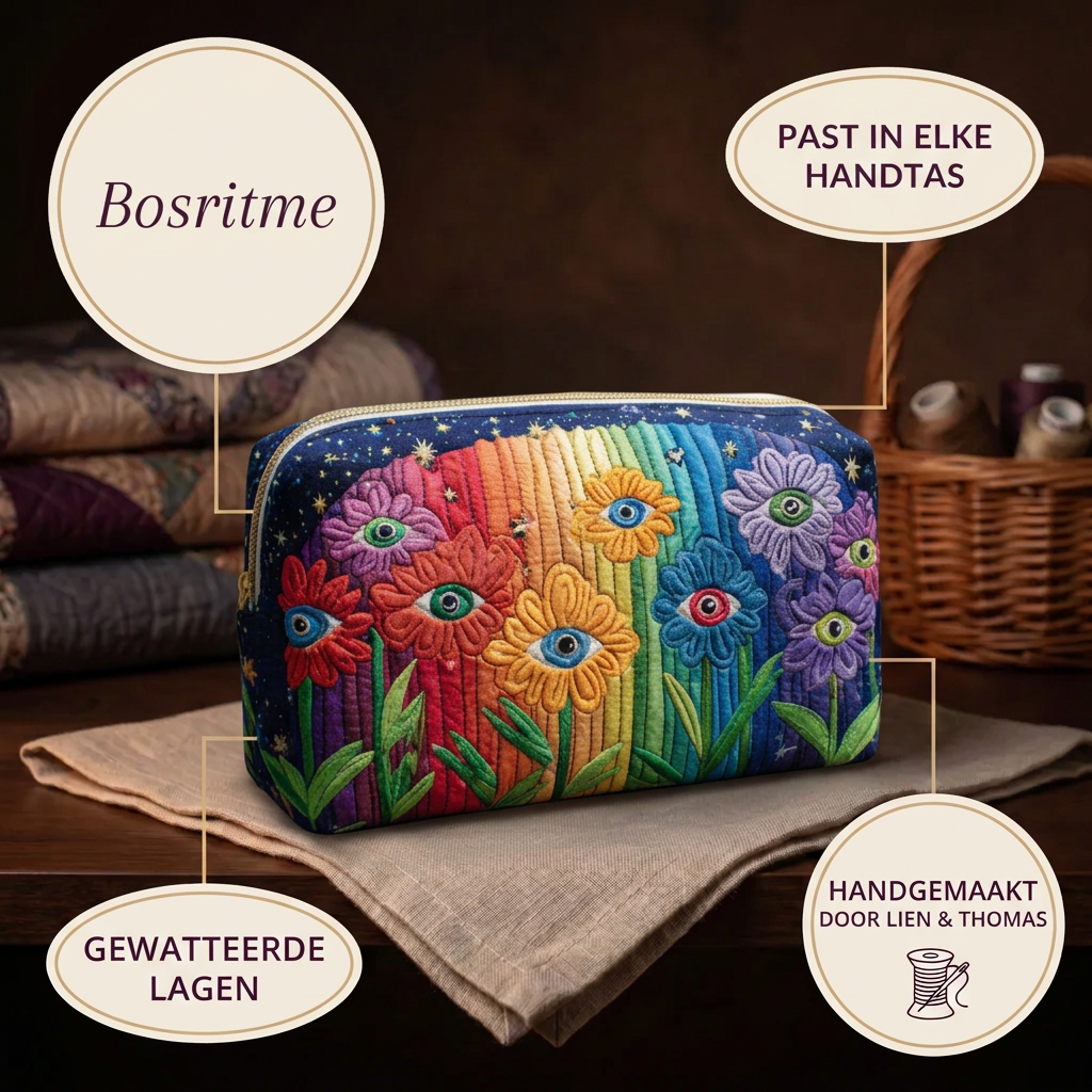 Gewatteerde make-uptas Bosritme in detail: past in elke handtas, gewatteerd