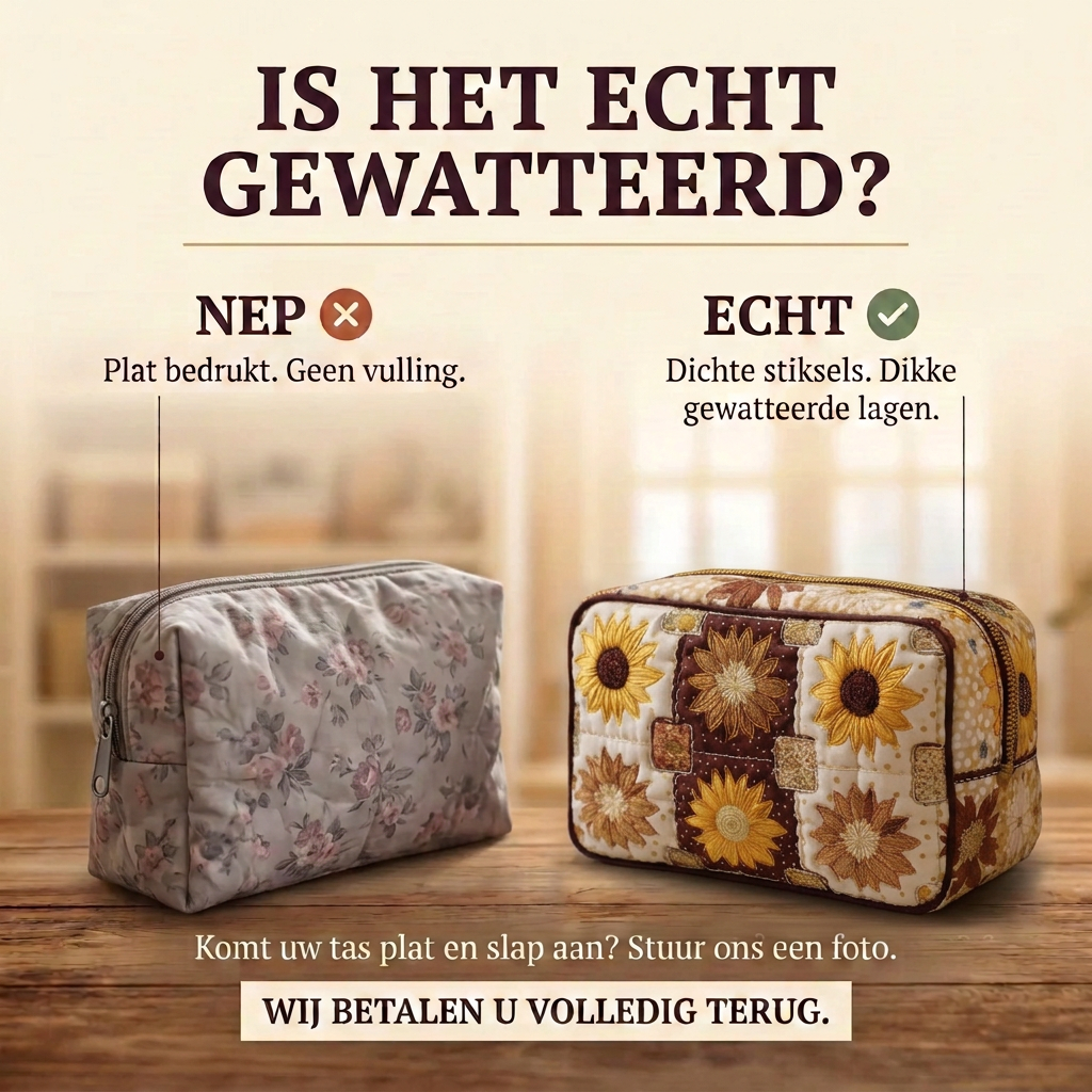 Gewatteerde make-uptas Dagelijkse Zonneschijn: echt gewatteerd tegenover plat bedrukt