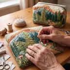 Tissu matelassé au motif Forêt Éternelle en cours de couture