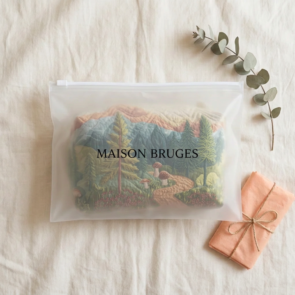Trousse de maquillage matelassée Forêt Éternelle emballée dans une pochette Maison Bruges