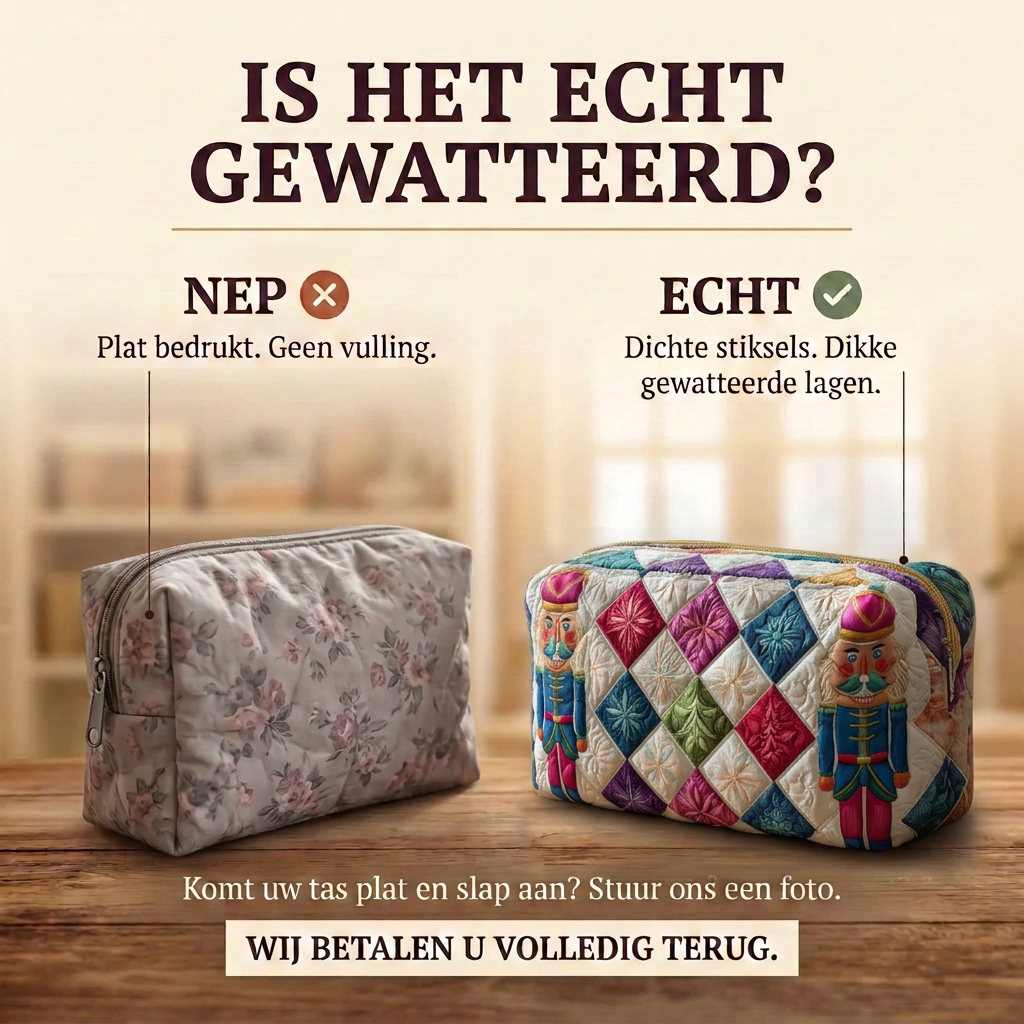 Gewatteerde make-uptas Feestelijke Wachter: echt gewatteerd tegenover plat bedrukt