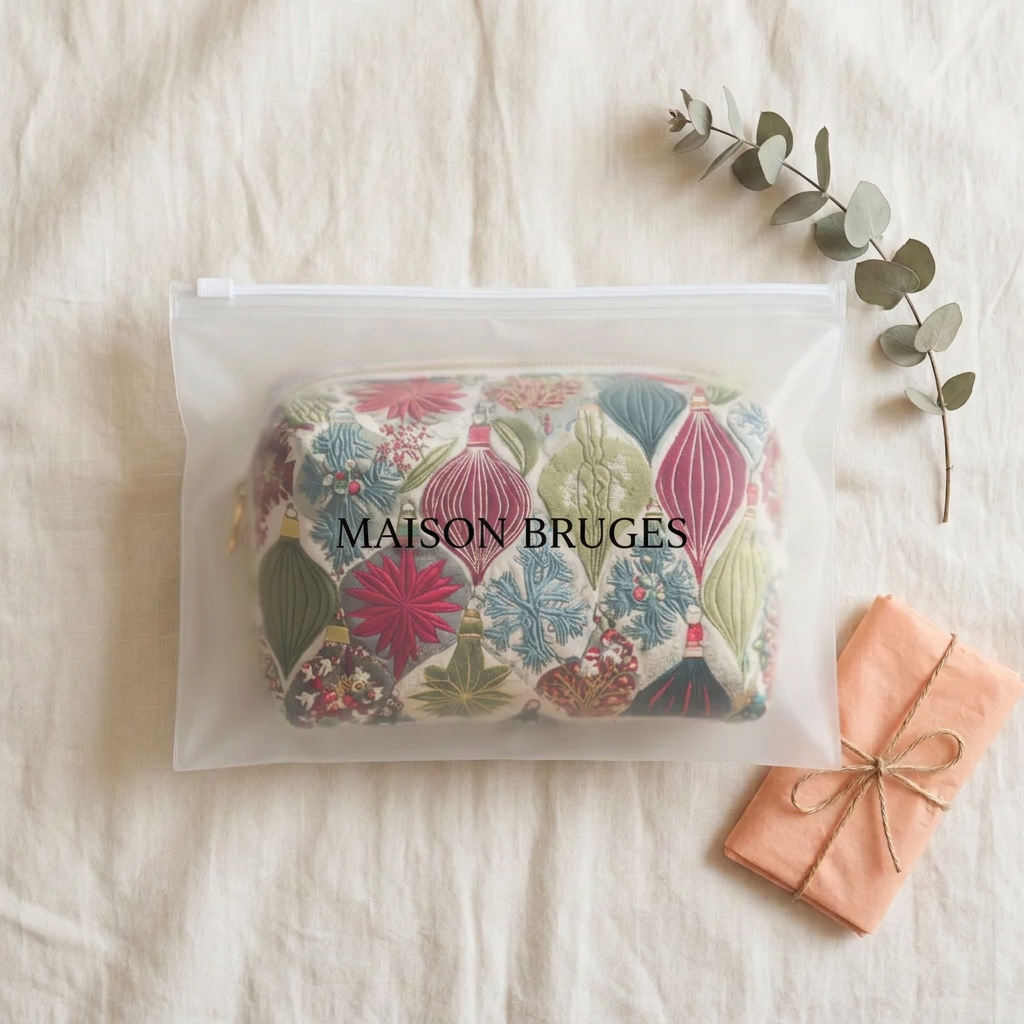 Trousse de maquillage matelassée Ornement Scintillant emballée dans une pochette Maison Bruges