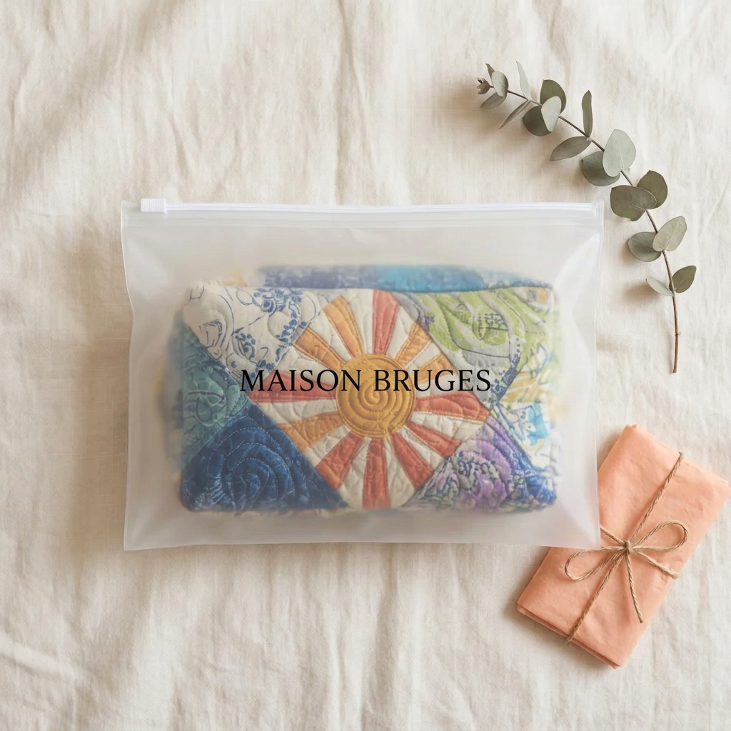 Trousse de maquillage matelassée Esprit de la Terre emballée dans une pochette Maison Bruges