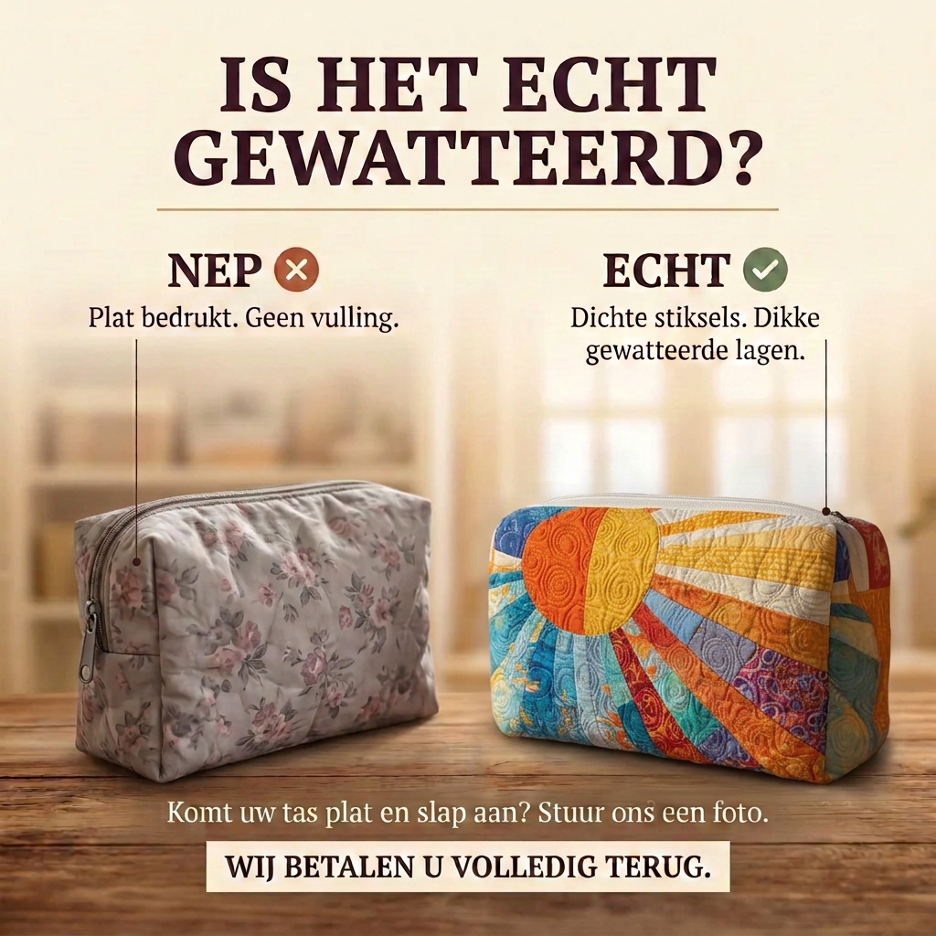 Gewatteerde make-uptas Goed Gevoel: echt gewatteerd tegenover plat bedrukt