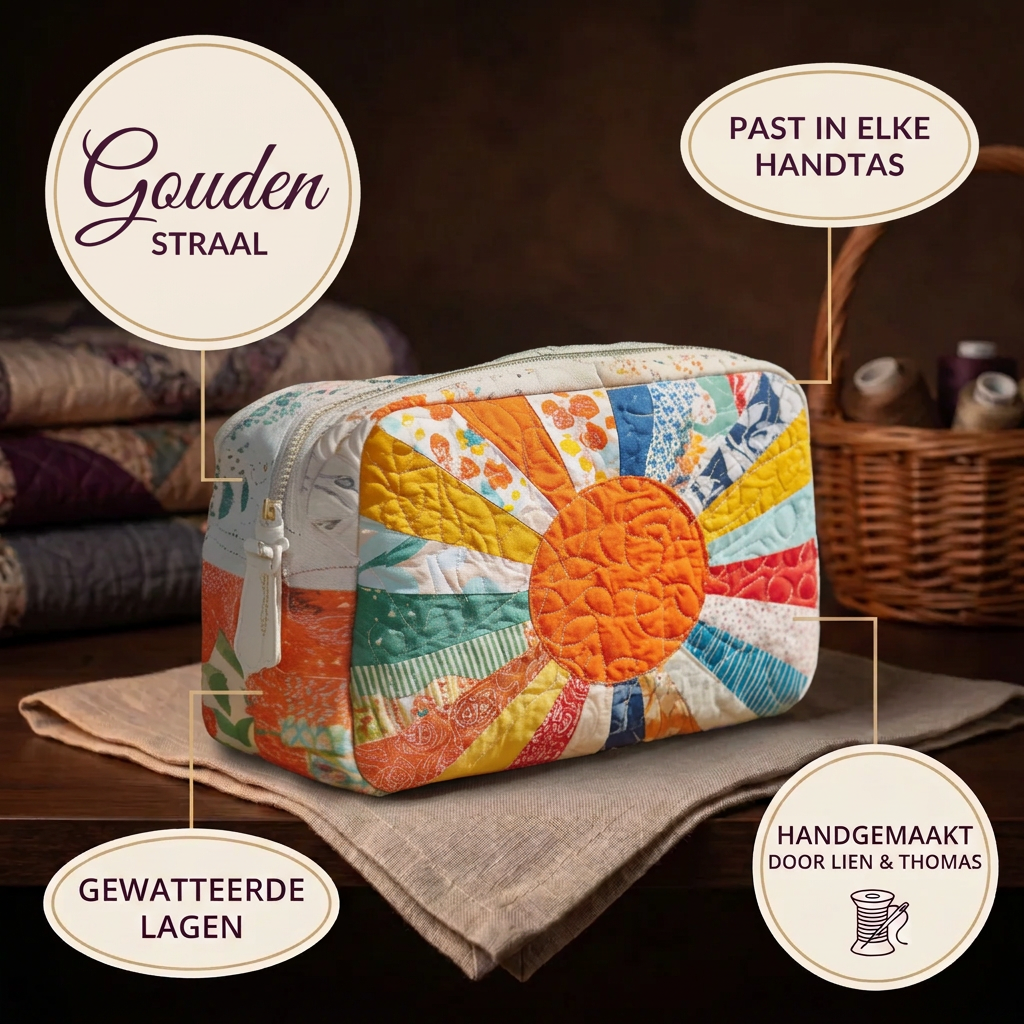 Gewatteerde make-uptas Gouden Straal in detail: past in elke handtas, gewatteerd