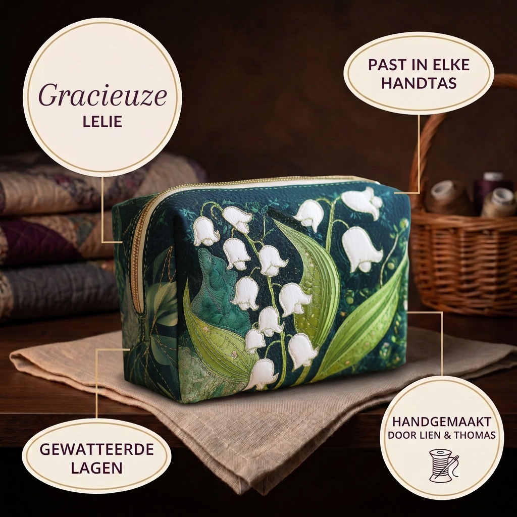 Trousse de maquillage matelassée Lys Gracieux en détail : tient dans tous les sacs, matelassée