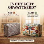 Gewatteerde make-uptas Hemelse Zweefvlucht: echt gewatteerd tegenover plat bedrukt