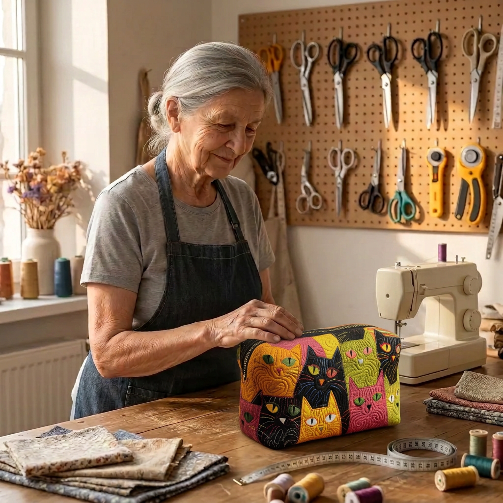 Lien de Maison Bruges avec la trousse de maquillage matelassée Jardin des Chats