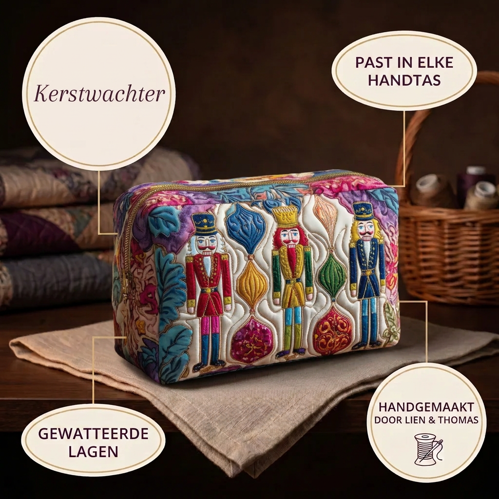 Gewatteerde make-uptas Kerstwachter in detail: past in elke handtas, gewatteerd