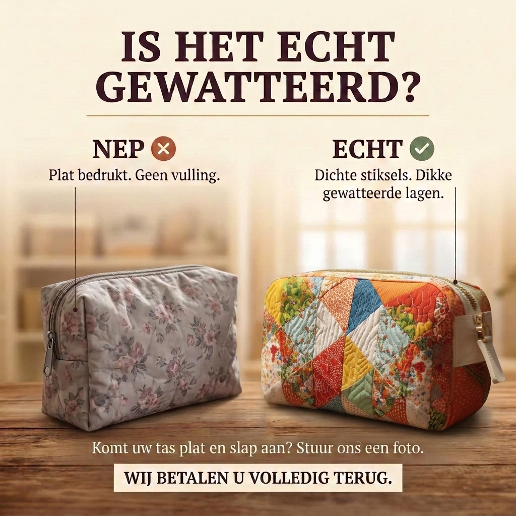 Gewatteerde make-uptas Kleurenritme: echt gewatteerd tegenover plat bedrukt