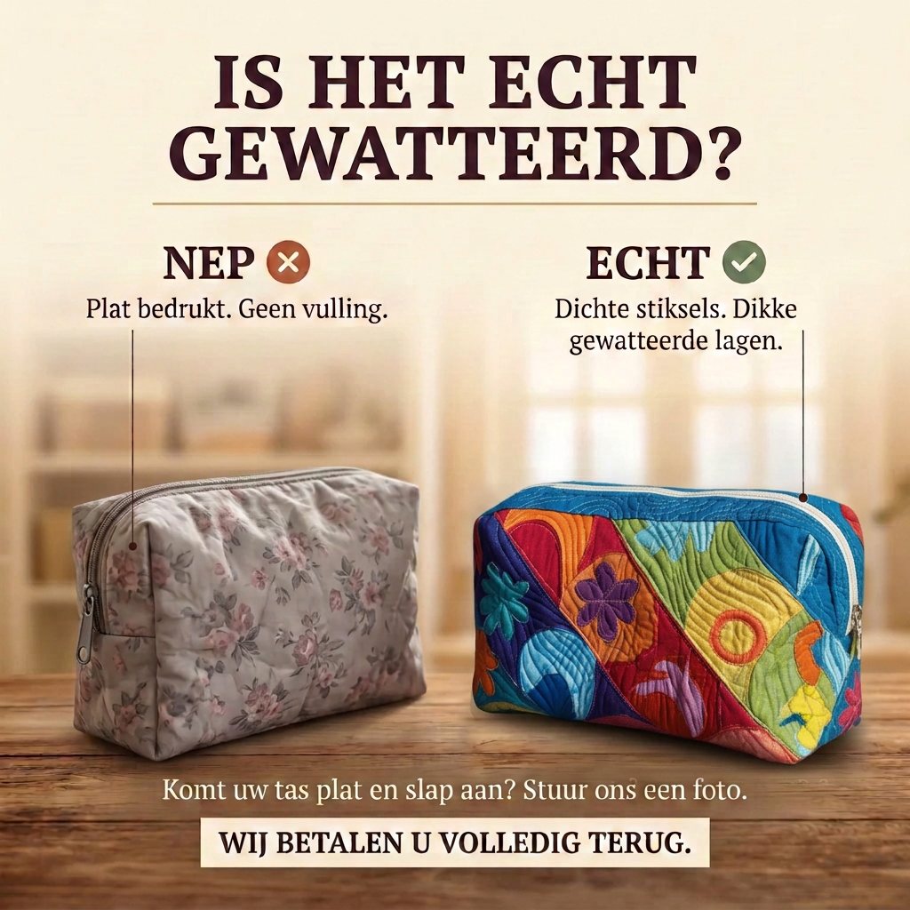 Gewatteerde make-uptas Kosmische Draai: echt gewatteerd tegenover plat bedrukt
