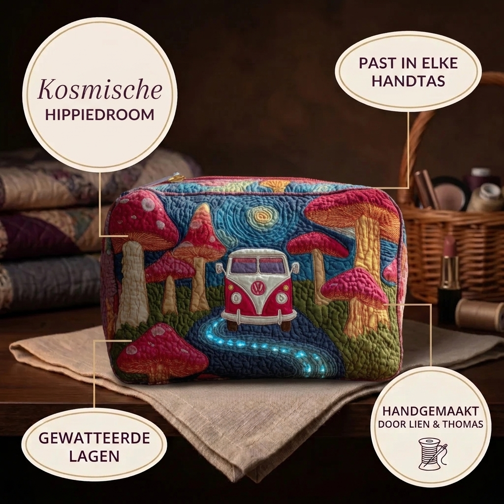 Gewatteerde make-uptas Kosmische Hippiedroom in detail: past in elke handtas, gewatteerd
