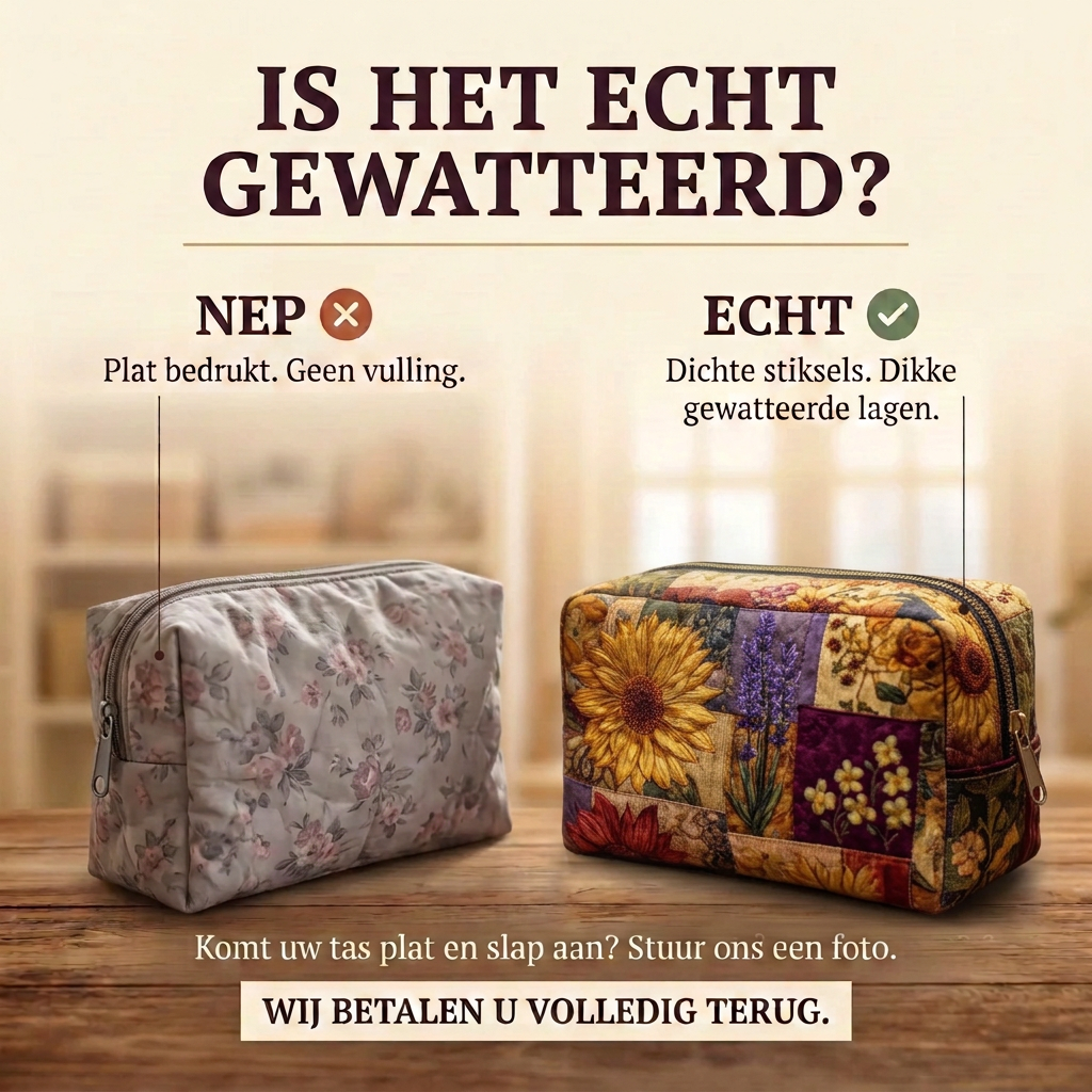 Gewatteerde make-uptas Landelijke Zonnebloem: echt gewatteerd tegenover plat bedrukt