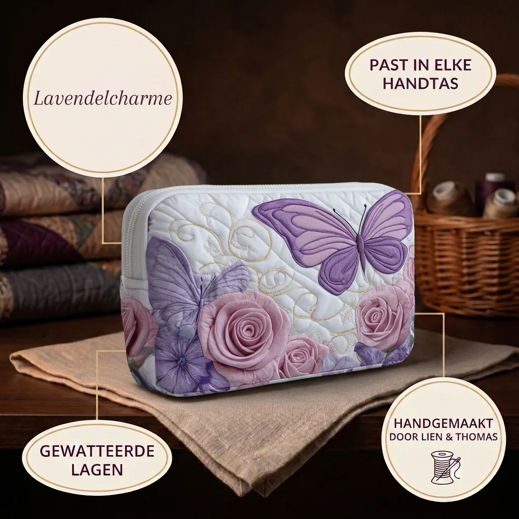 Gewatteerde make-uptas Lavendelcharme in detail: past in elke handtas, gewatteerd