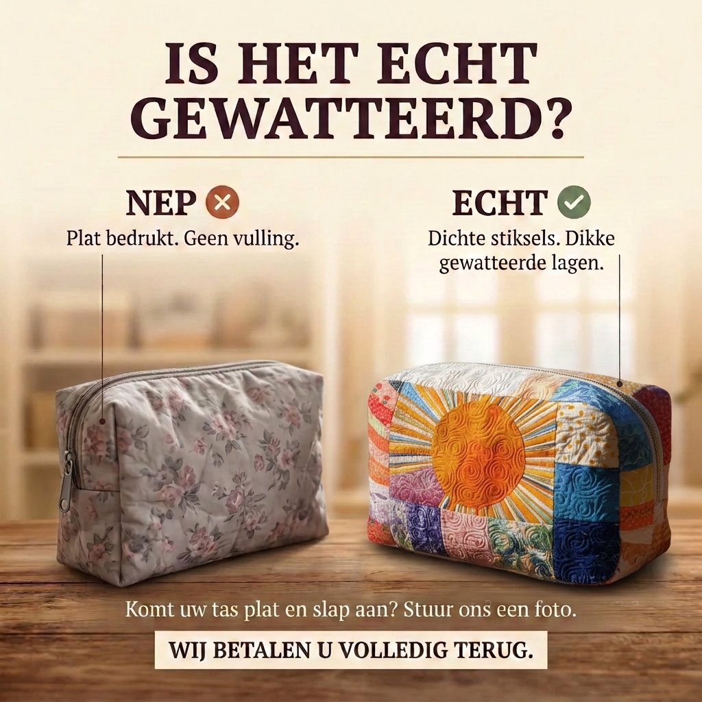 Gewatteerde make-uptas Luie Zon: echt gewatteerd tegenover plat bedrukt