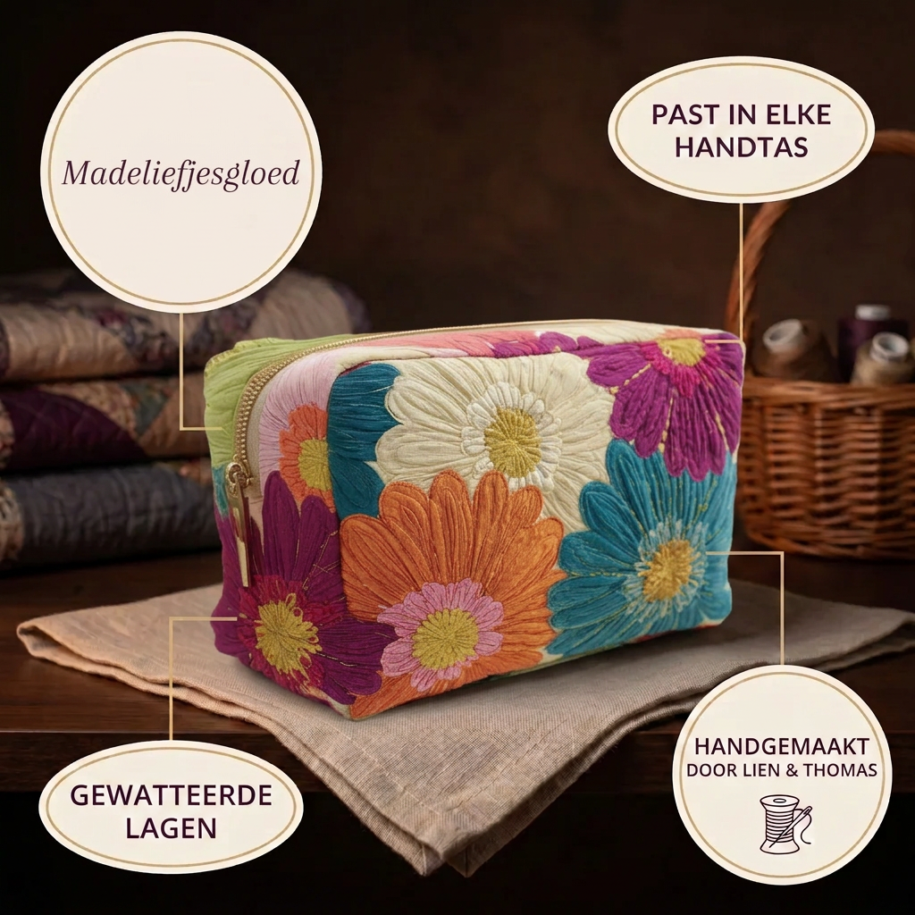 Gewatteerde make-uptas Madeliefjesgloed in detail: past in elke handtas, gewatteerd