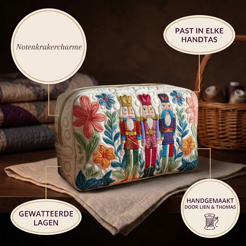 Gewatteerde make-uptas Notenkrakercharme in detail: past in elke handtas, gewatteerd