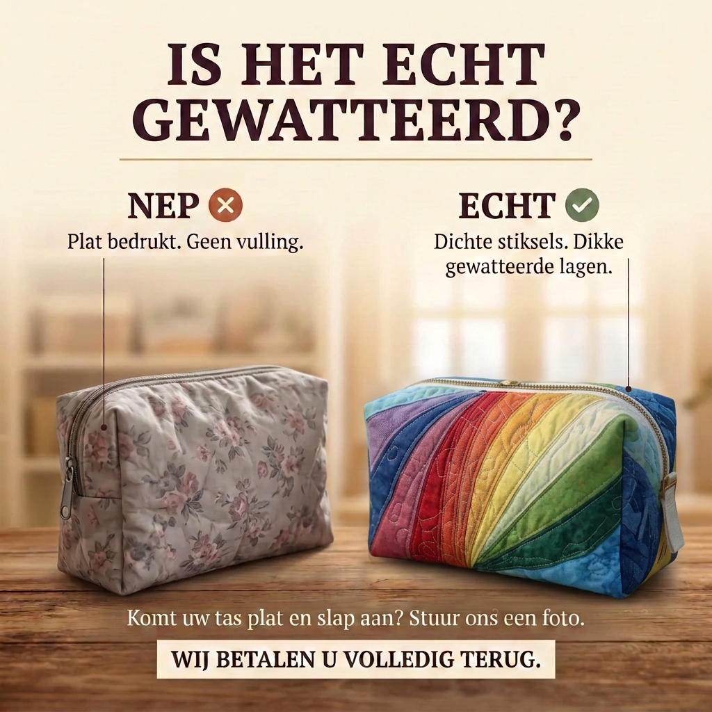Gewatteerde make-uptas Regenboogstroom: echt gewatteerd tegenover plat bedrukt