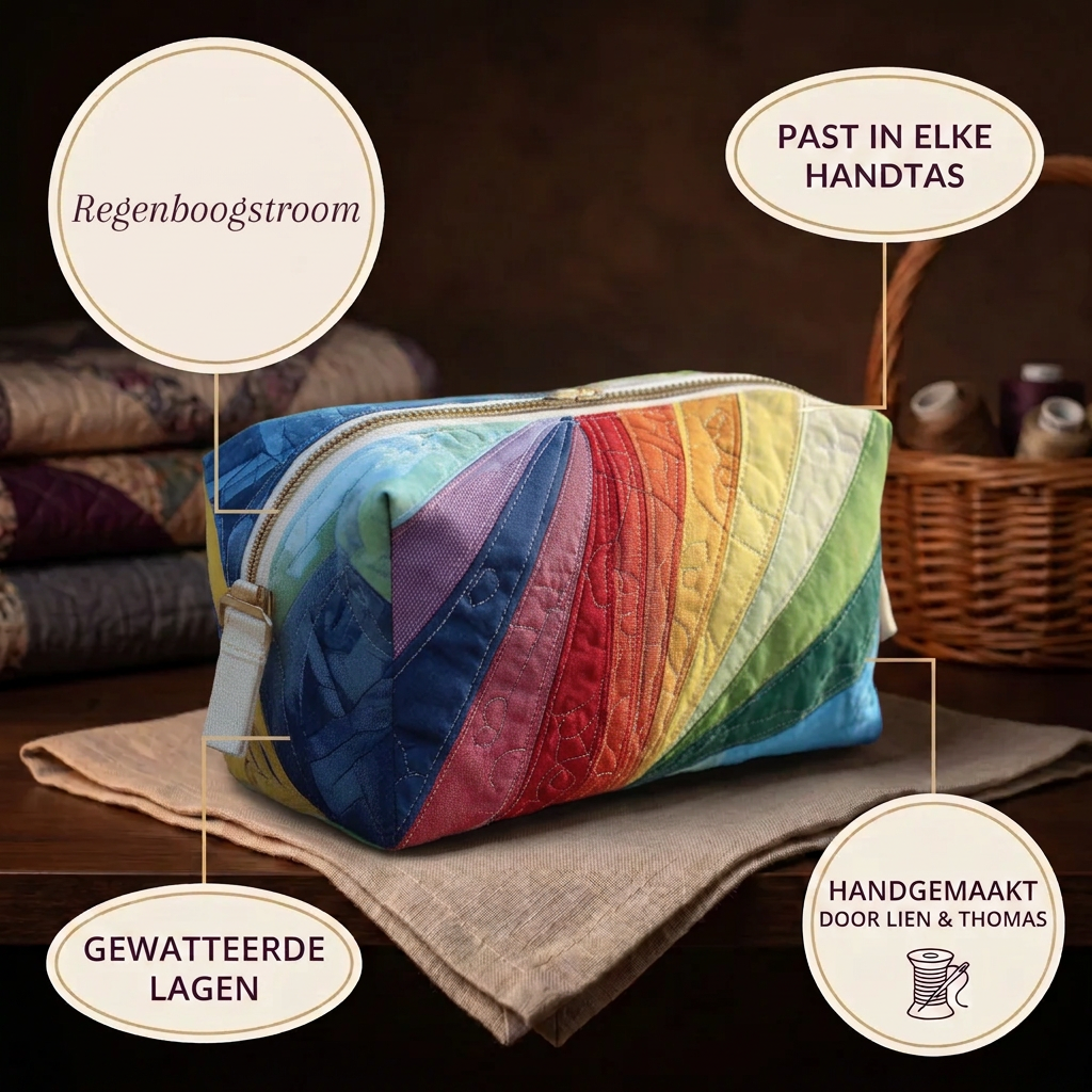 Gewatteerde make-uptas Regenboogstroom in detail: past in elke handtas, gewatteerd