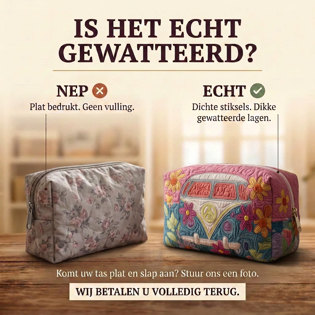Gewatteerde make-uptas Retro Bloemenreis: echt gewatteerd tegenover plat bedrukt