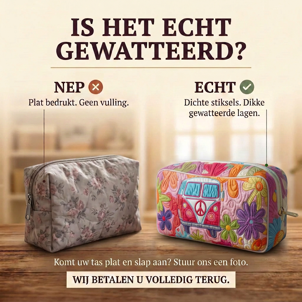 Gewatteerde make-uptas Retro Bloemenrit: echt gewatteerd tegenover plat bedrukt
