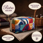 Trousse de maquillage matelassée Vagues Rétro en détail : tient dans tous les sacs, matelassée