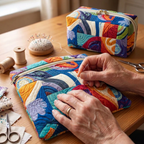 Tissu matelassé au motif Vagues Rétro en cours de couture