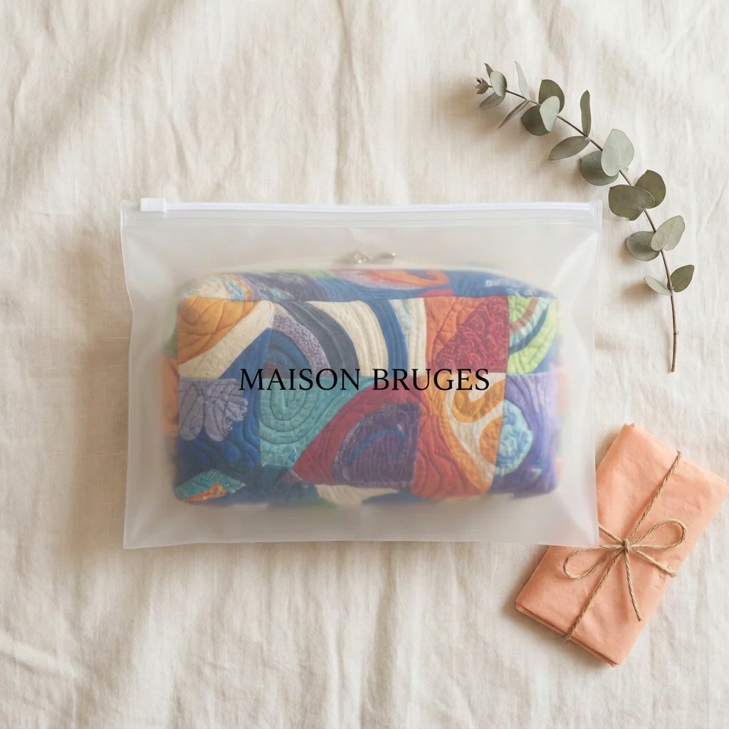 Trousse de maquillage matelassée Vagues Rétro emballée dans une pochette Maison Bruges