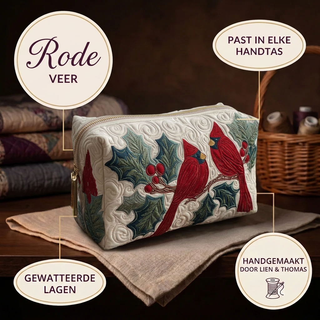 Trousse de maquillage matelassée Plume Rouge en détail : tient dans tous les sacs, matelassée