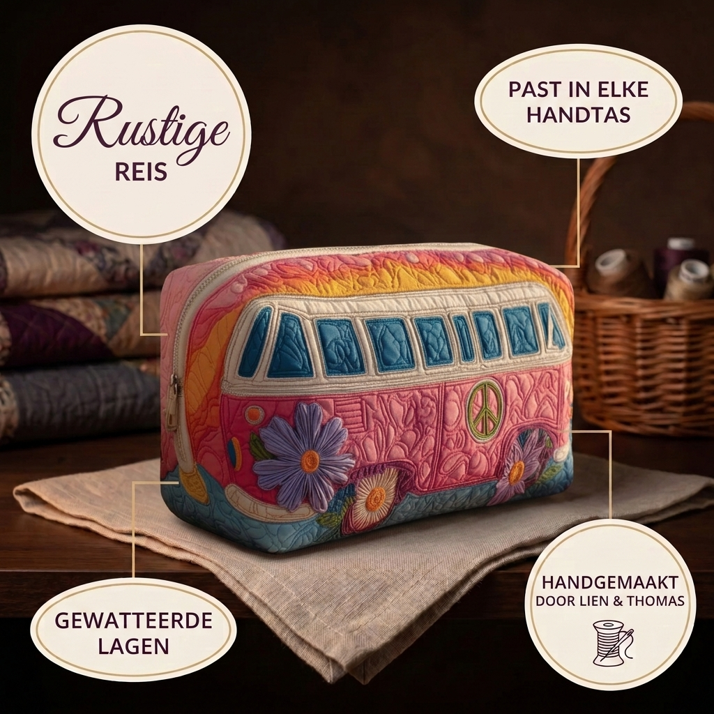 Trousse de maquillage matelassée Escapade Sereine en détail : tient dans tous les sacs, matelassée