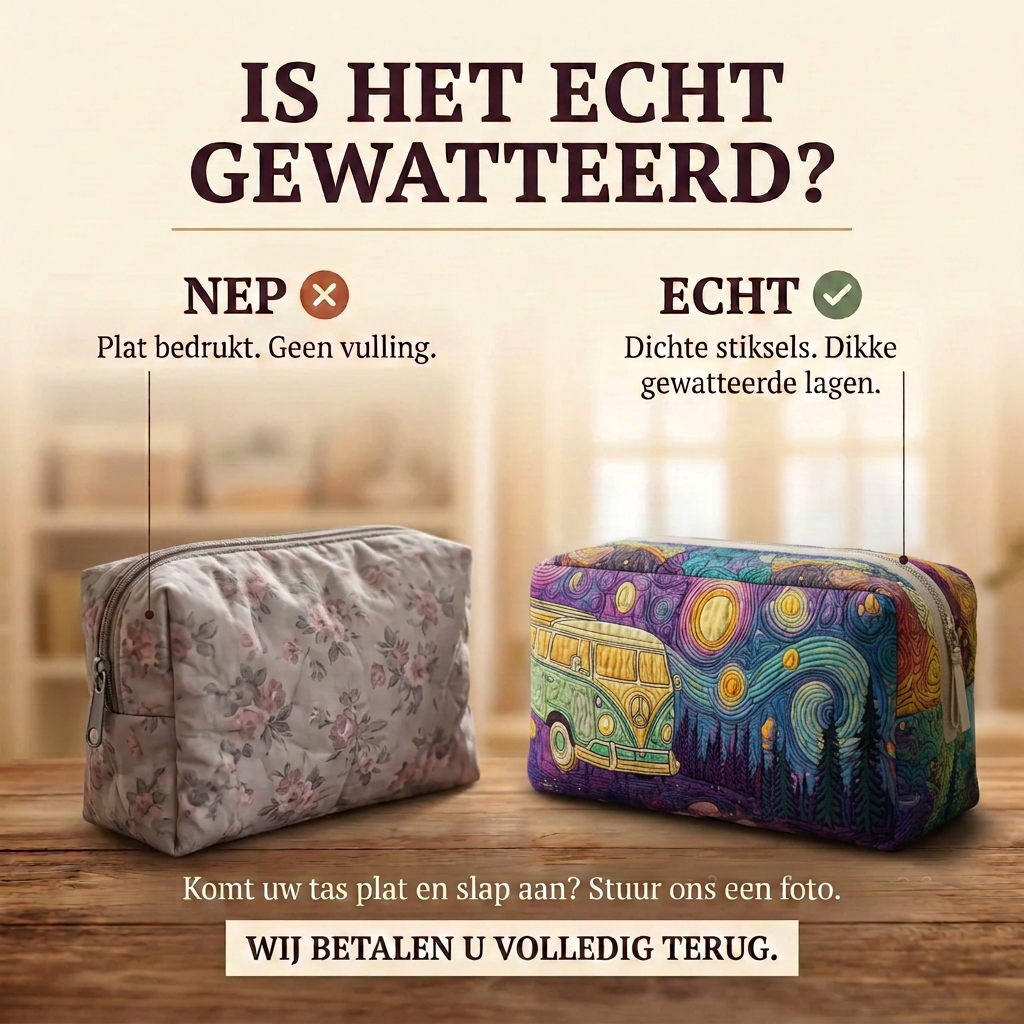 Gewatteerde make-uptas Sterrenrit: echt gewatteerd tegenover plat bedrukt