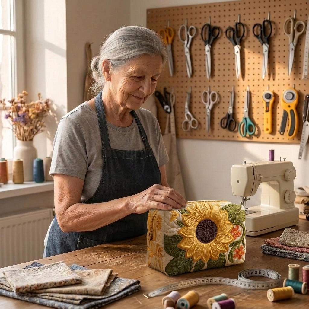 Lien de Maison Bruges avec la trousse de maquillage matelassée Fleur Éclatante