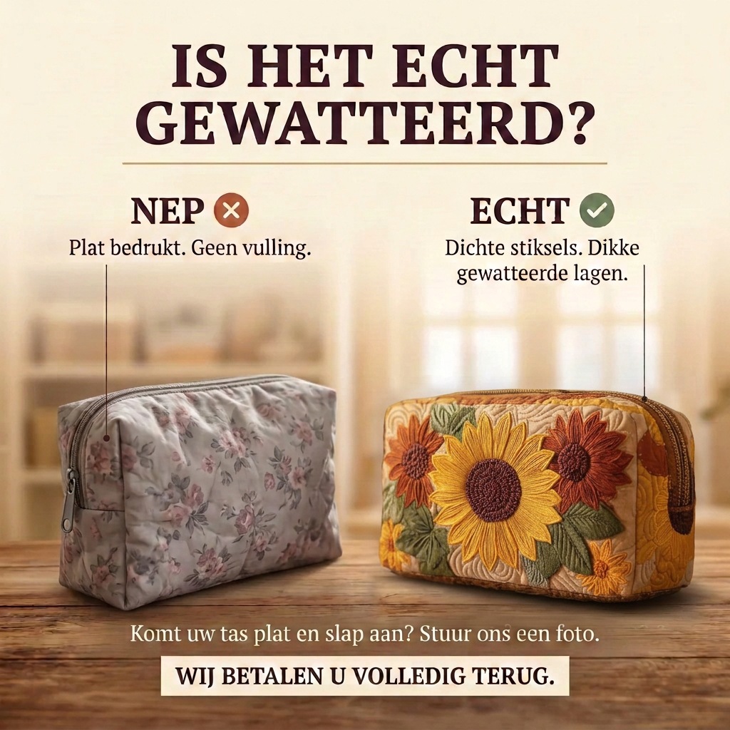 Gewatteerde make-uptas Vrolijke Charme: echt gewatteerd tegenover plat bedrukt