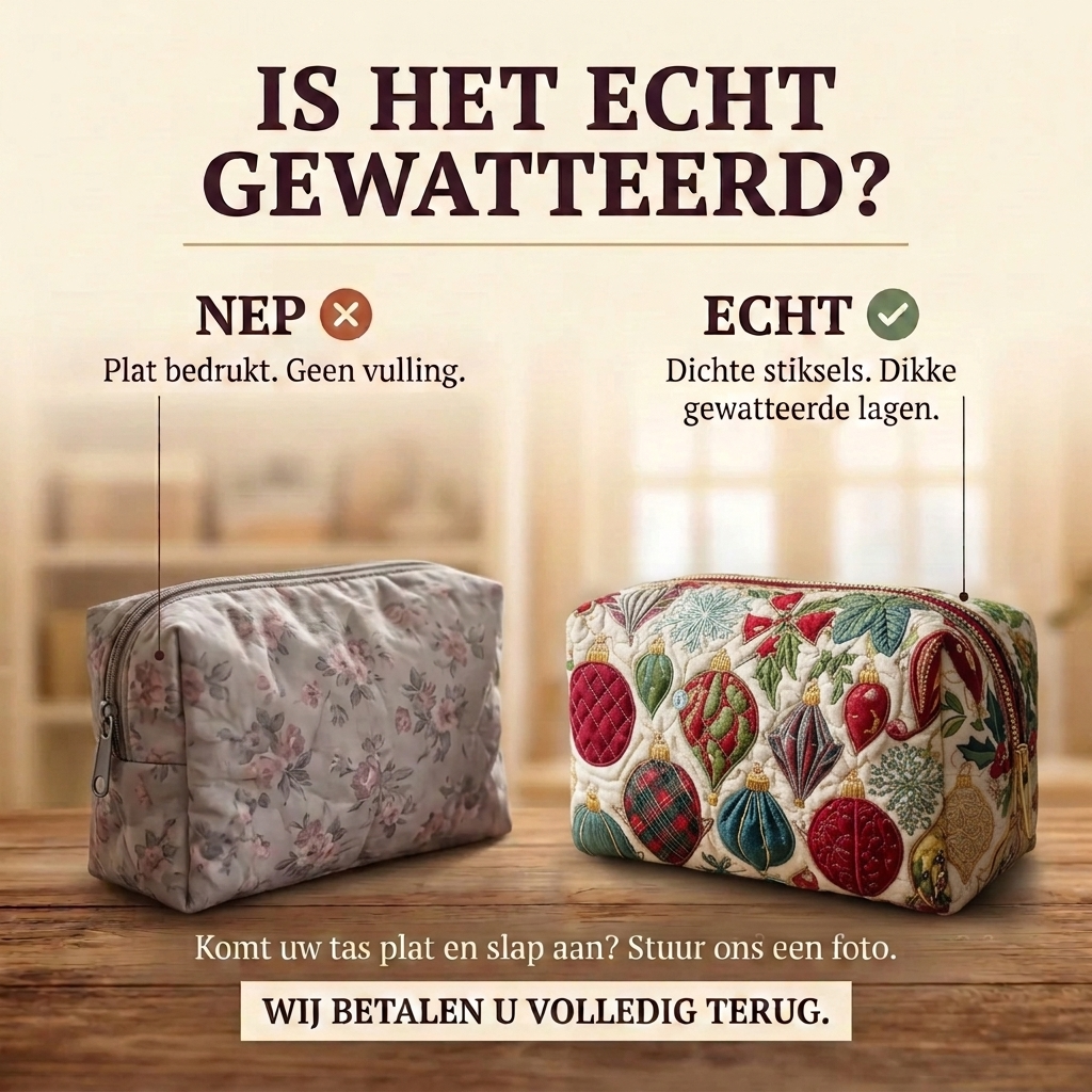 Gewatteerde make-uptas Vrolijke Kerstbal: echt gewatteerd tegenover plat bedrukt