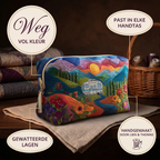 Trousse de maquillage matelassée Route des Couleurs en détail : tient dans tous les sacs, matelassée